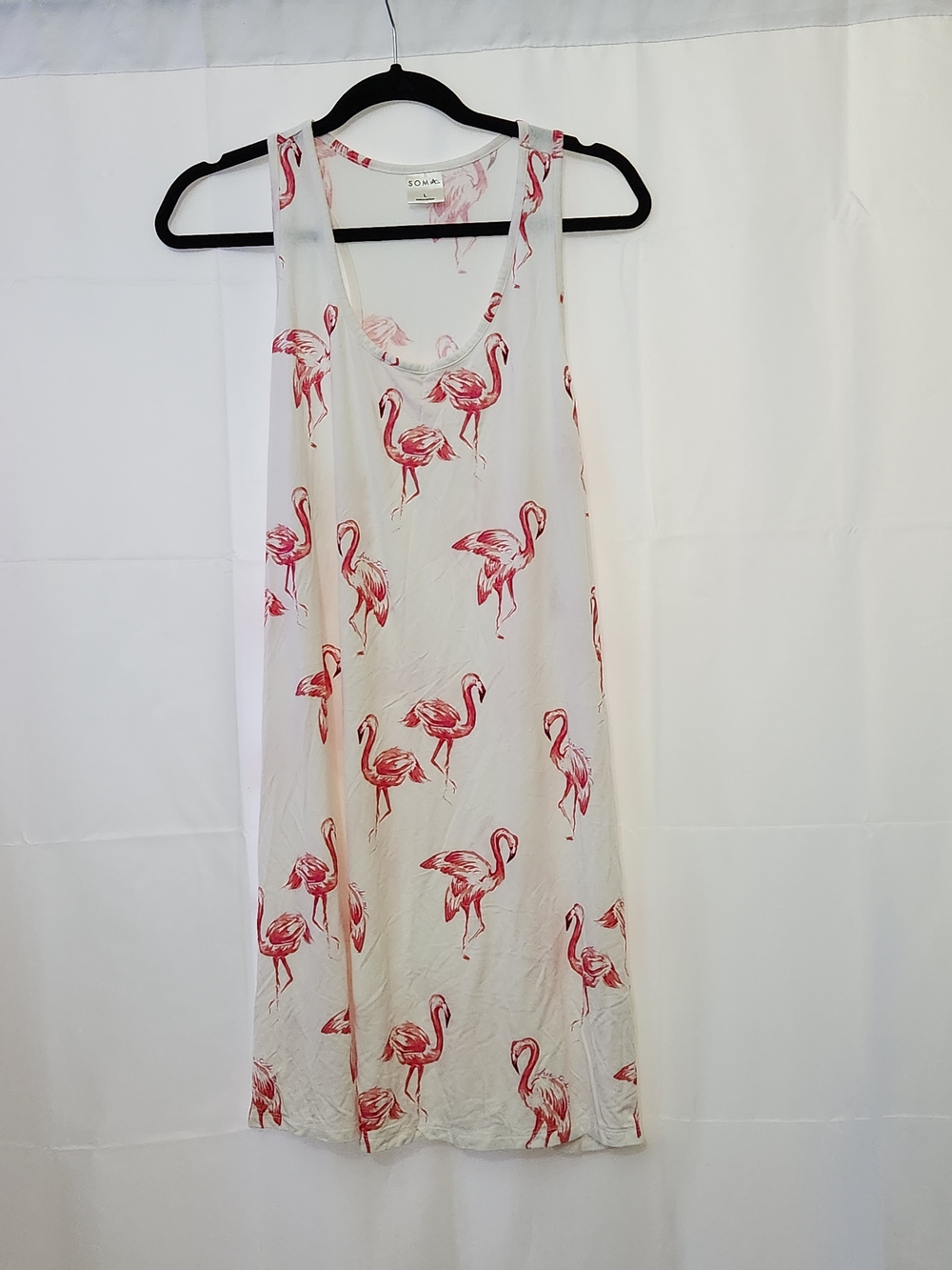 Soma Cool Nights White Tank Chemise with Pink Flamingo Print